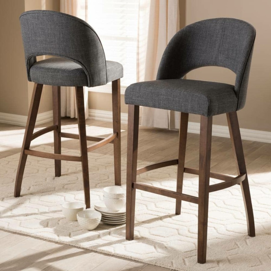 Bar Furniture * | Melrose 30 In. Dark Gray Bar Stool (Set Of 2) By Baxton Studio