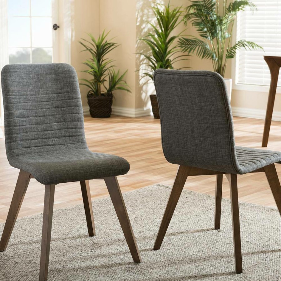 Living Room Furniture * | Sugar Gray Fabric Upholstered Dining Chairs (Set Of 2) By Baxton Studio