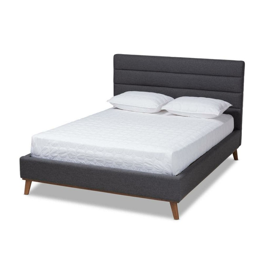 Bedroom Furniture * | Erlend Dark Gray Queen Platform Bed By Baxton Studio