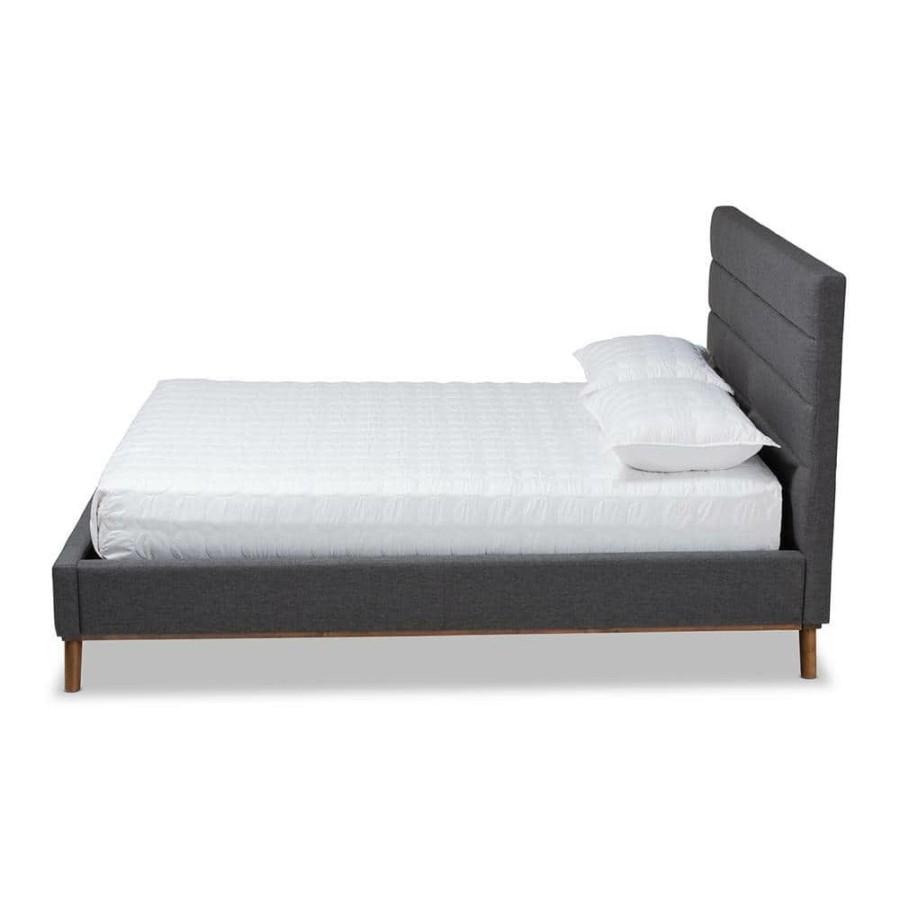 Bedroom Furniture * | Erlend Dark Gray Queen Platform Bed By Baxton Studio