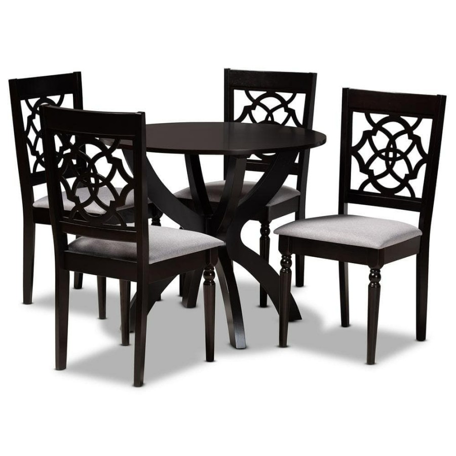 Living Room Furniture * | Tonia 5-Piece Grey And Dark Brown Dining Set By Baxton Studio