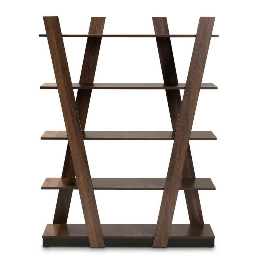 Bar Furniture * | Michio Walnut Etagere Bookcase By Baxton Studio