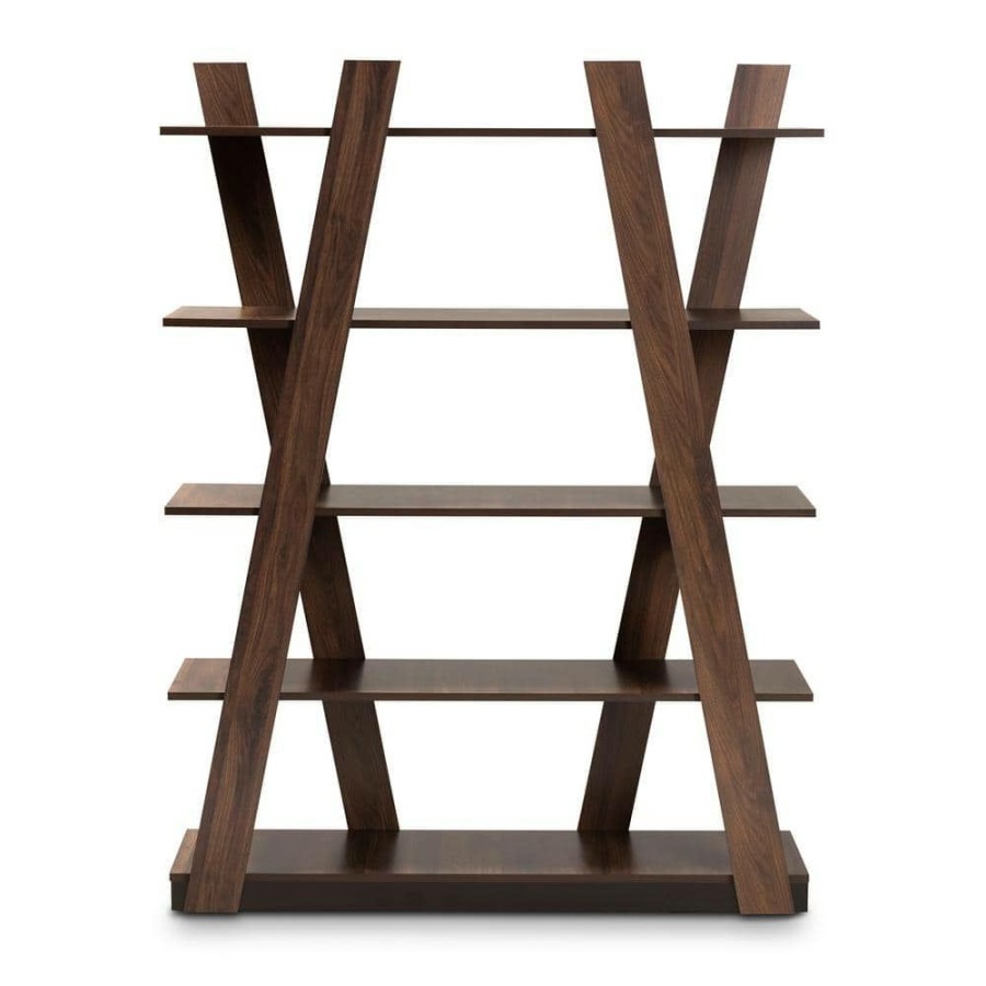 Bar Furniture * | Michio Walnut Etagere Bookcase By Baxton Studio