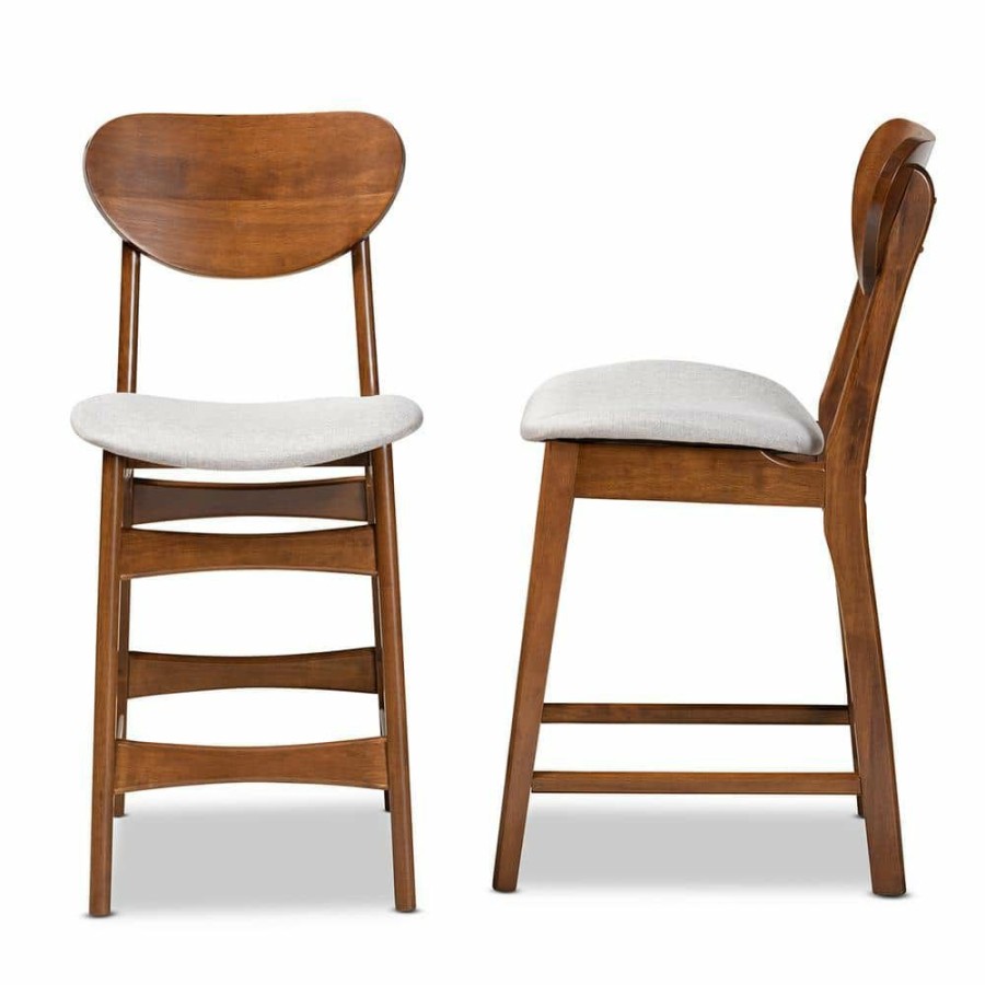 Bar Furniture * | Katya 38.6 In. Grey And Walnut Brown High Back Wood Counter Height Bar Stool (Set Of 2) By Baxton Studio