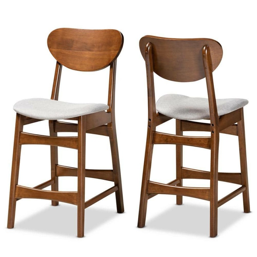 Bar Furniture * | Katya 38.6 In. Grey And Walnut Brown High Back Wood Counter Height Bar Stool (Set Of 2) By Baxton Studio