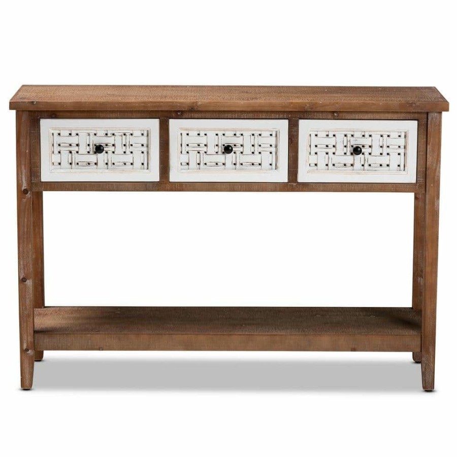 Entryway Furniture * | Bonilla 47.2 In. Brown And White Rectangle Wood Console Table By Baxton Studio