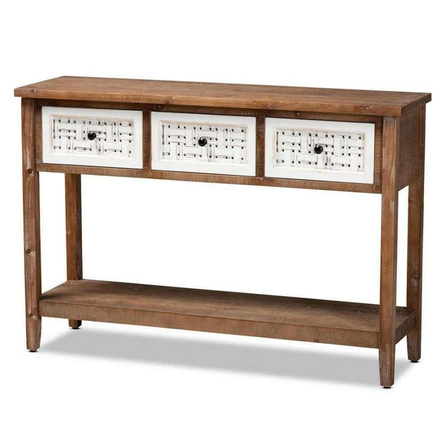 Entryway Furniture * | Bonilla 47.2 In. Brown And White Rectangle Wood Console Table By Baxton Studio