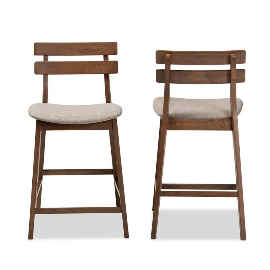 Bar Furniture * | Larine 24 In. Light Grey Wood Counter Stool (Set Of 2) By Baxton Studio