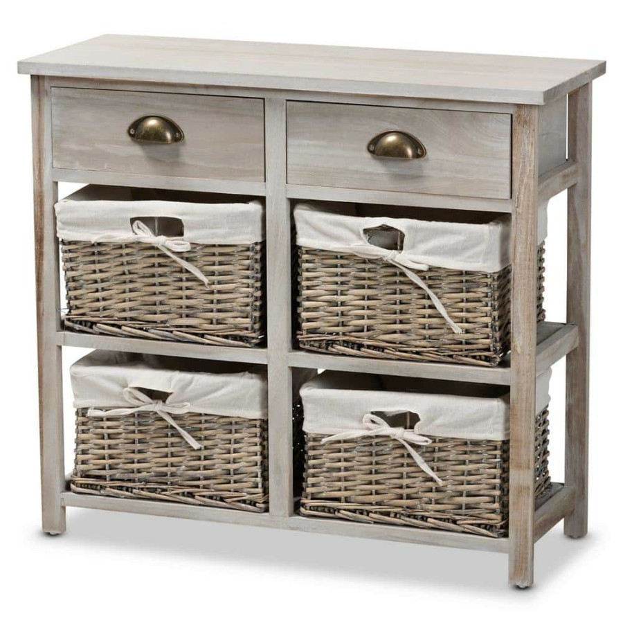 Living Room Furniture * | Vella White And Grey Storage Cabinet With 2-Drawers By Baxton Studio