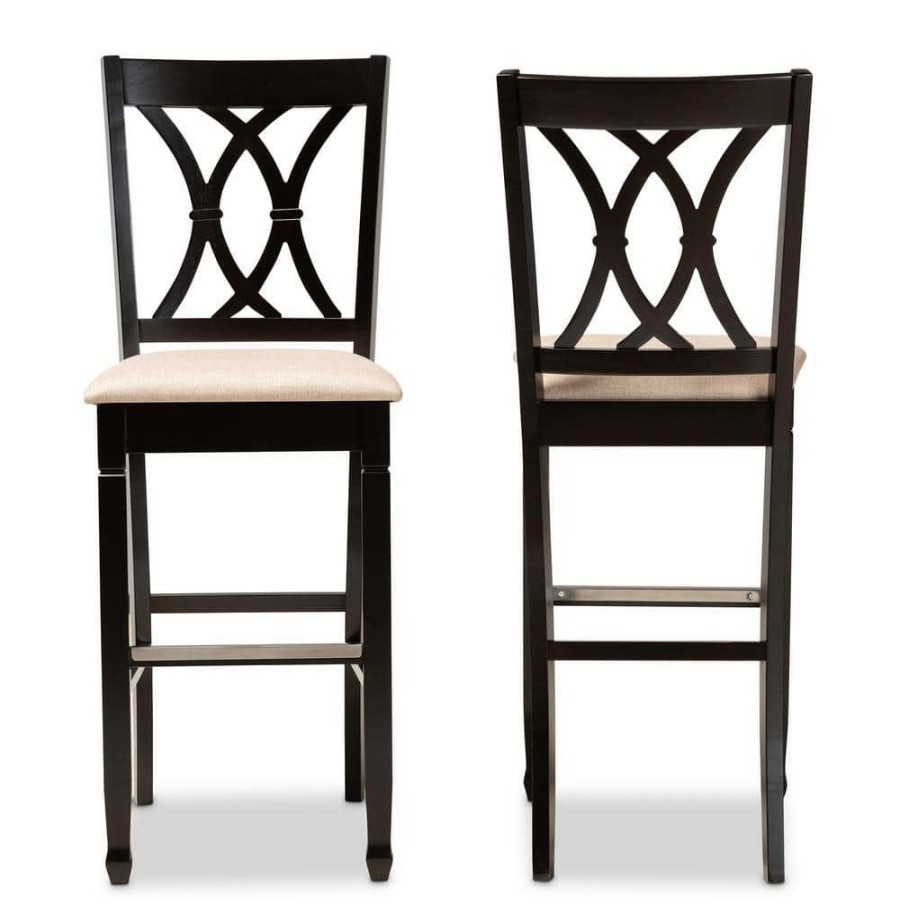 Bar Furniture * | 28.3 In. Calista Sand And Espresso Brown Bar Stool (Set Of 2) By Baxton Studio