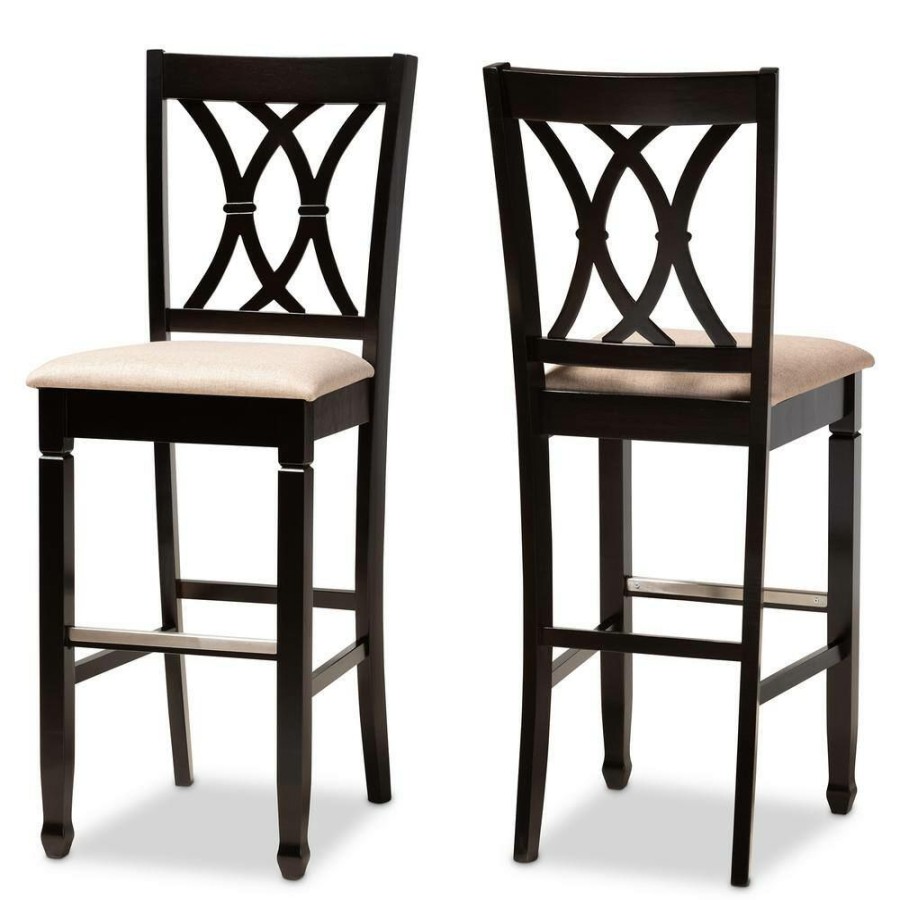 Bar Furniture * | 28.3 In. Calista Sand And Espresso Brown Bar Stool (Set Of 2) By Baxton Studio