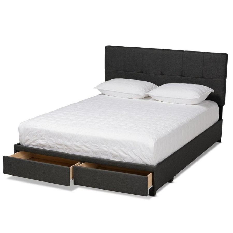 Bedroom Furniture * | Netti Dark Grey King Storage Bed By Baxton Studio