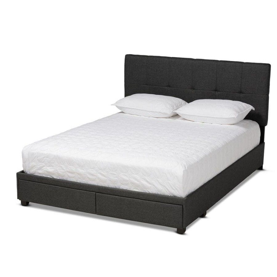 Bedroom Furniture * | Netti Dark Grey King Storage Bed By Baxton Studio