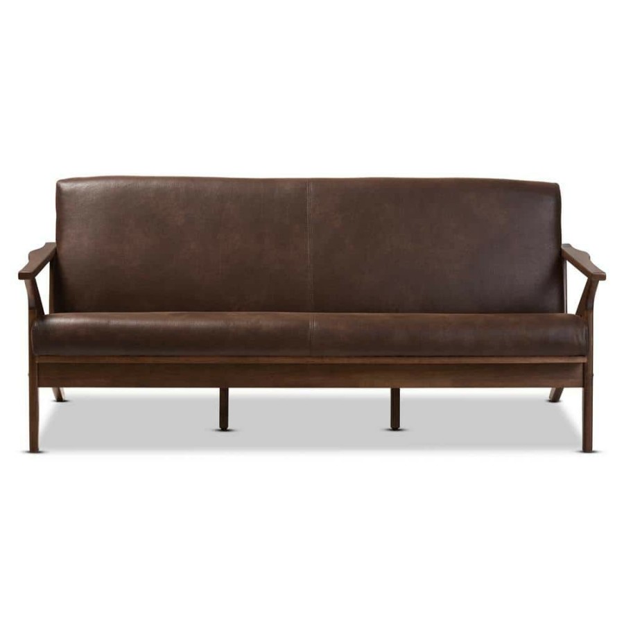 Living Room Furniture * | Bianca 72.1 In. Dark Brown Fabric 4-Seater Cabriole Sofa With Wood Frame By Baxton Studio