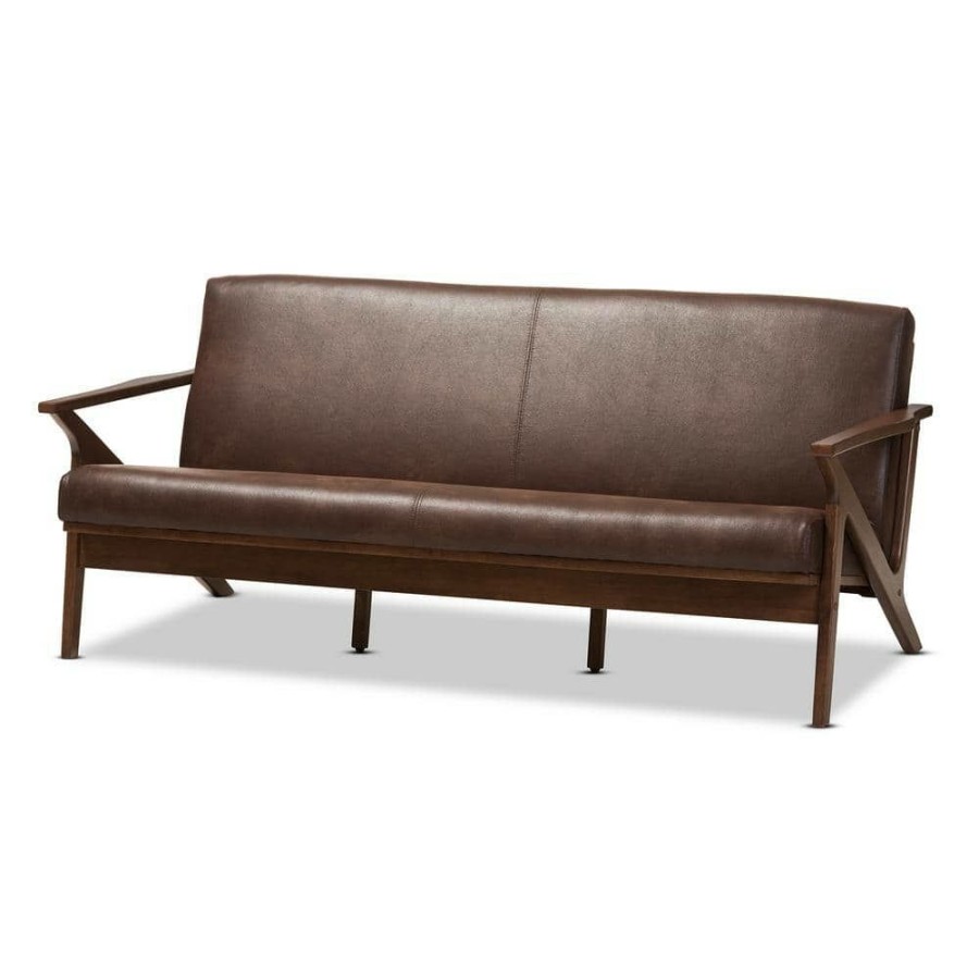 Living Room Furniture * | Bianca 72.1 In. Dark Brown Fabric 4-Seater Cabriole Sofa With Wood Frame By Baxton Studio