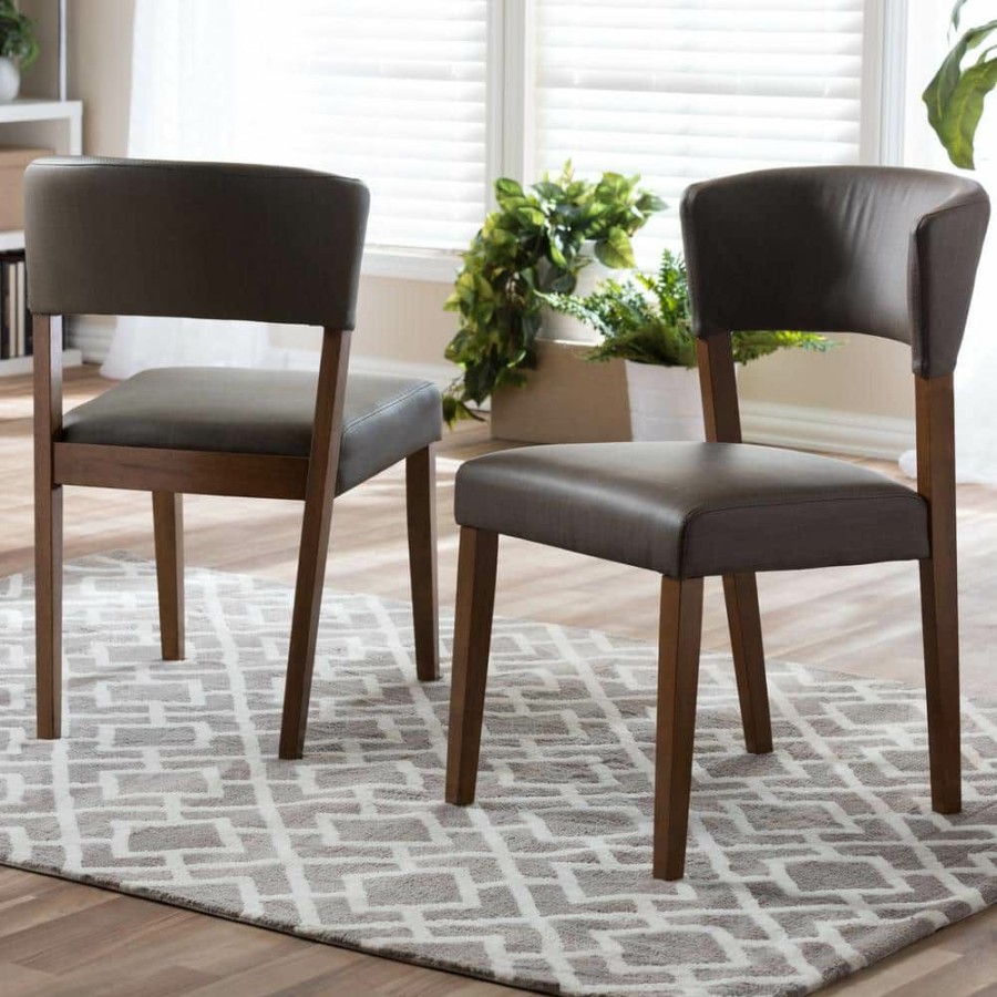 Living Room Furniture * | Montreal Gray Faux Leather Upholstered Dining Chairs (Set Of 2) By Baxton Studio