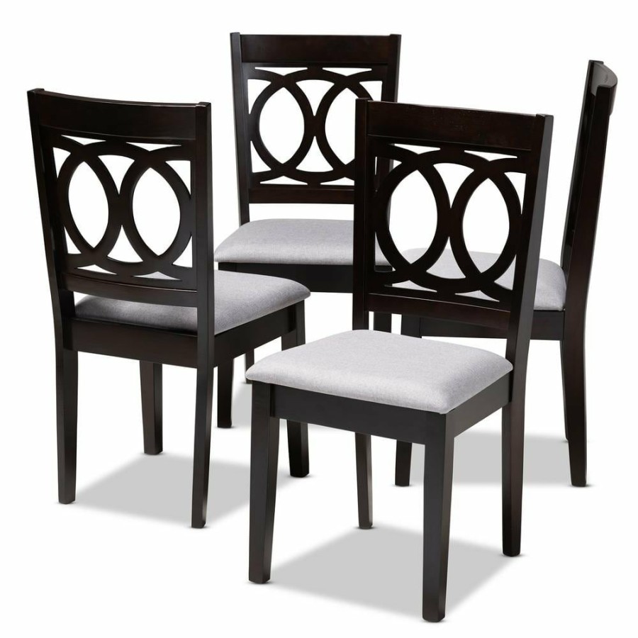 Living Room Furniture * | Lenoir Gray And Espresso Fabric Dining Chair (Set Of 4) By Baxton Studio