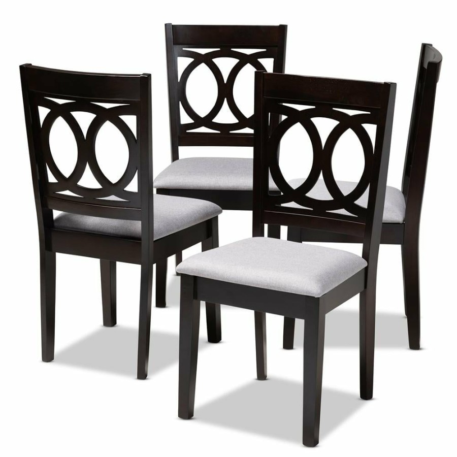 Living Room Furniture * | Lenoir Gray And Espresso Fabric Dining Chair (Set Of 4) By Baxton Studio