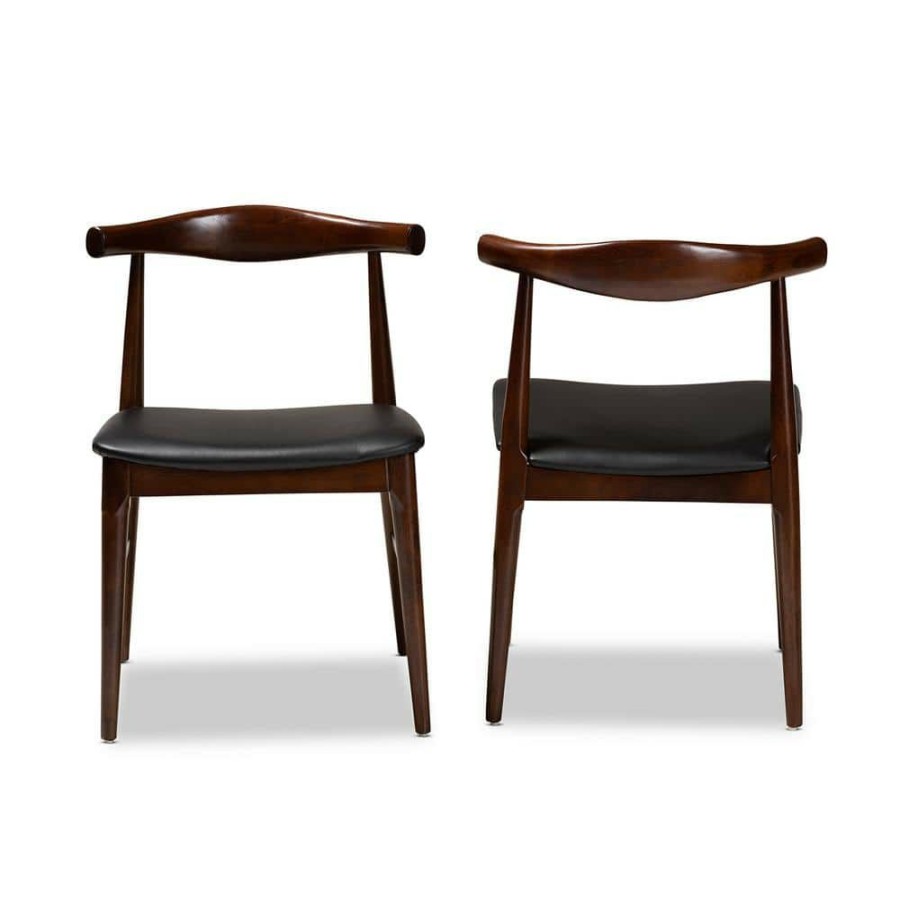 Living Room Furniture * | Eira Black And Walnut Faux Leather Dining Chair (Set Of 2) By Baxton Studio