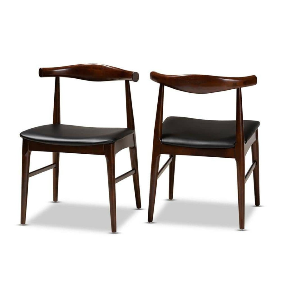 Living Room Furniture * | Eira Black And Walnut Faux Leather Dining Chair (Set Of 2) By Baxton Studio