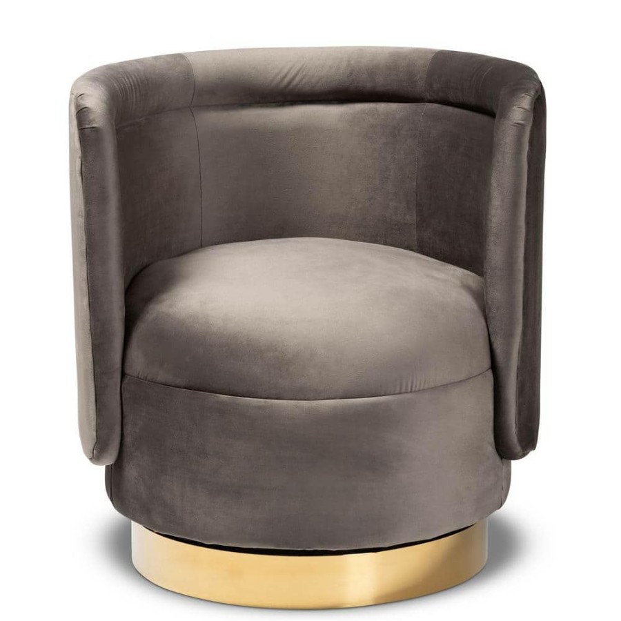 Living Room Furniture * | Saffi Grey And Gold Fabric Accent Chair By Baxton Studio