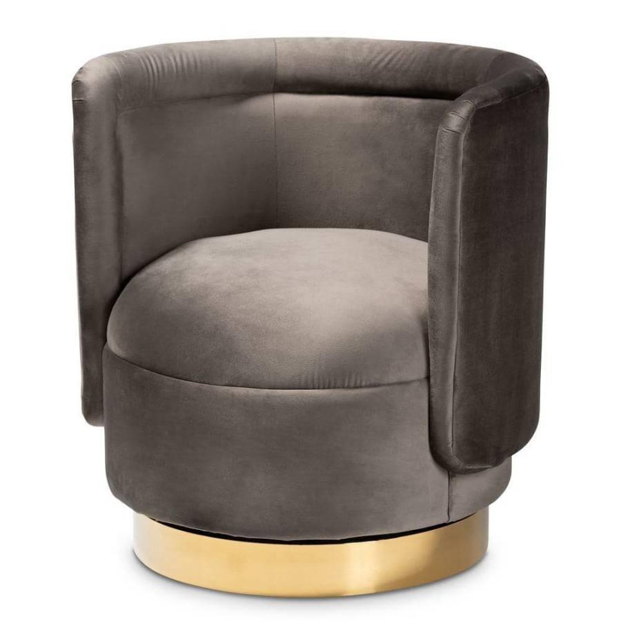 Living Room Furniture * | Saffi Grey And Gold Fabric Accent Chair By Baxton Studio