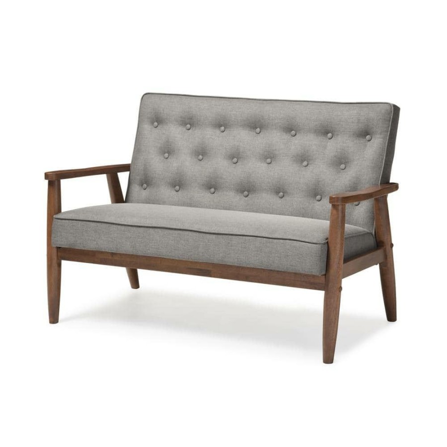 Living Room Furniture * | Sorrento 49 In. Gray Polyester 2-Seater Loveseat With Wood Frame By Baxton Studio