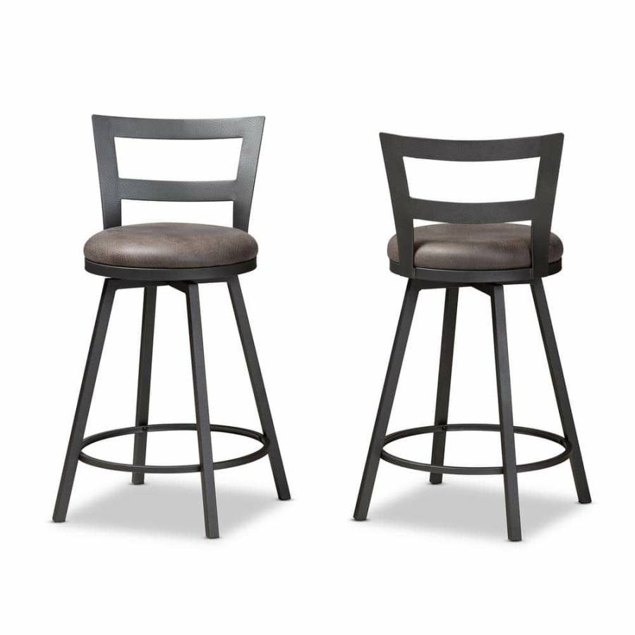 Bar Furniture * | Arjean 26 In. Gray And Black Pub Stool (Set Of 2) By Baxton Studio