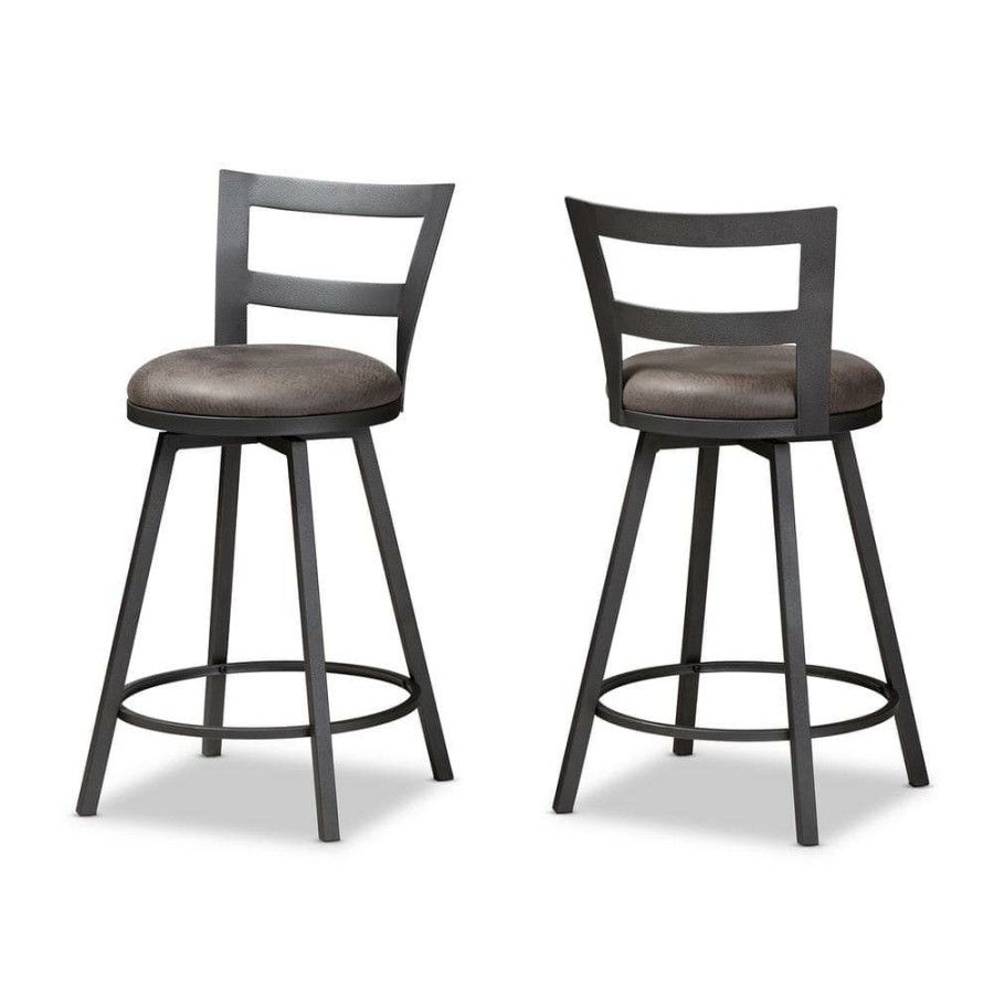 Bar Furniture * | Arjean 26 In. Gray And Black Pub Stool (Set Of 2) By Baxton Studio