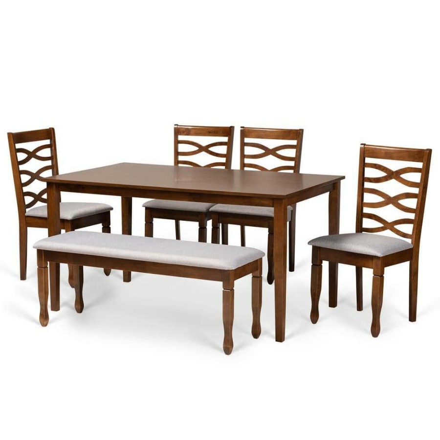 Living Room Furniture * | Lanier 6-Piece Grey And Walnut Brown Dining Set By Baxton Studio