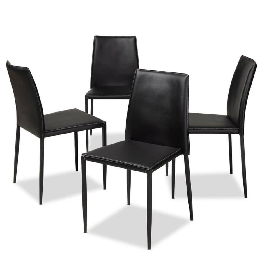 Living Room Furniture * | Pascha Black Faux Leather Upholstered Dining Chair (Set Of 4) By Baxton Studio