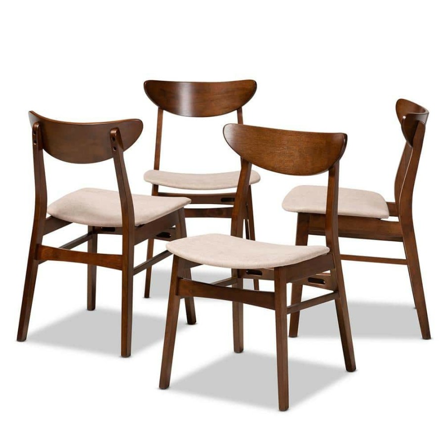 Living Room Furniture * | Parlin Light Beige And Walnut Brown Fabric Dining Chair (Set Of 4) By Baxton Studio