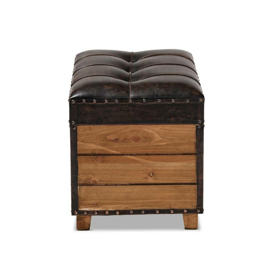 Living Room Furniture * | Marelli Dark Brown And Golden Oak Storage Ottoman Set By Baxton Studio