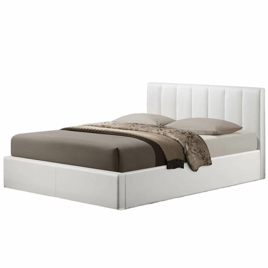 Bedroom Furniture * | Engelbertha White Queen Upholstered Bed By Baxton Studio